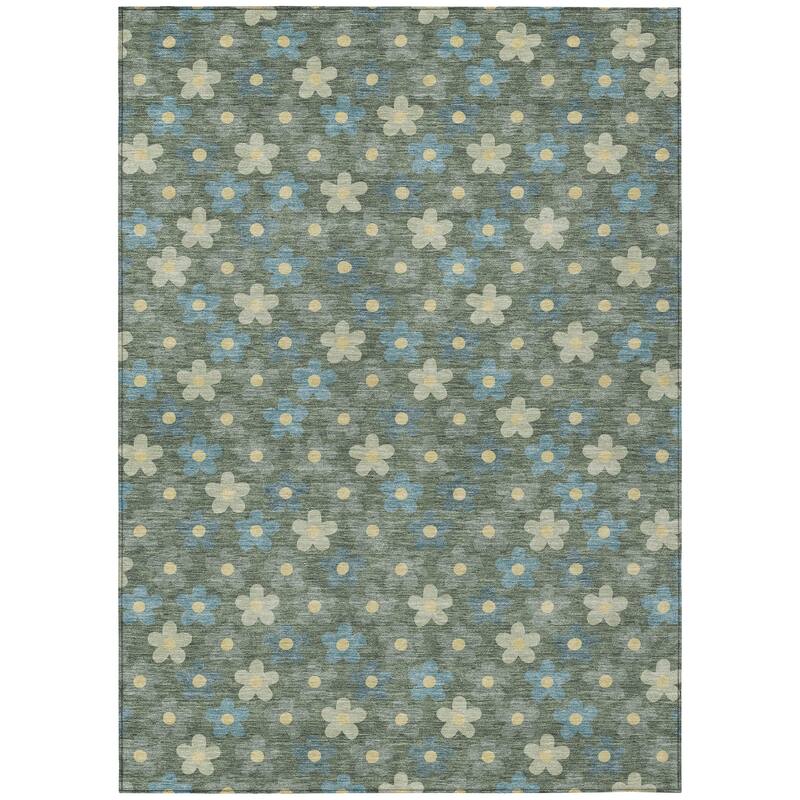 Machine Washable Indoor/ Outdoor Floral Kechi Chantille Rug