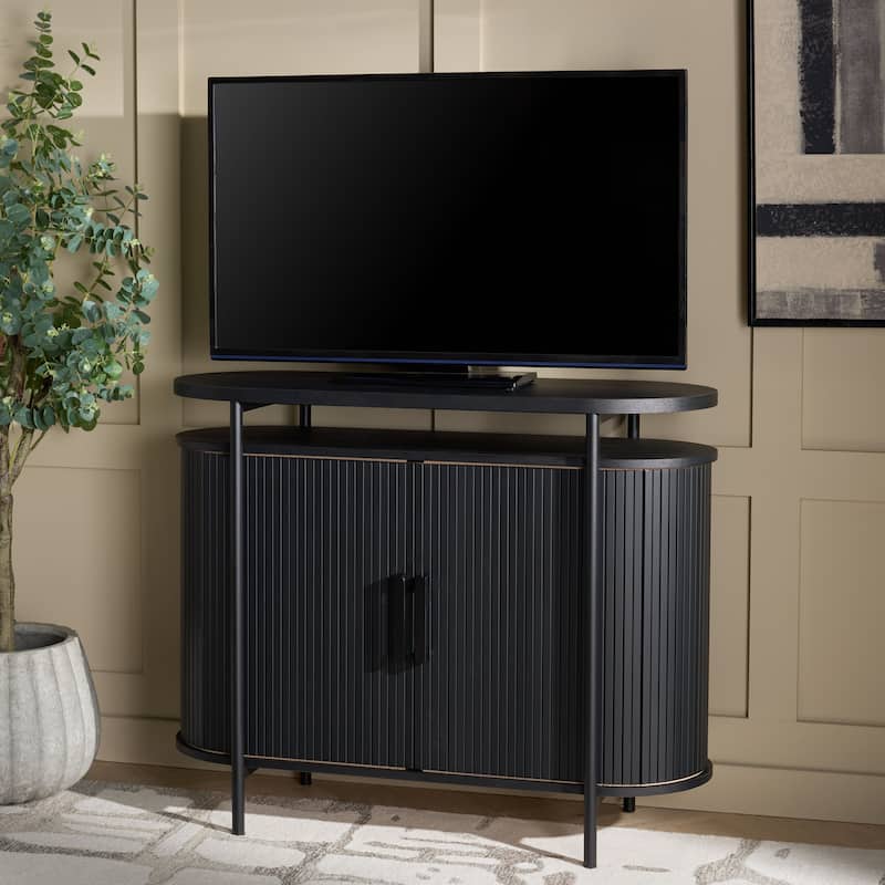 SAFAVIEH Home Etka Tambour Doors Compact Sideboard/TV Stand - 39"W x 16"D x 32"H - Black/Black