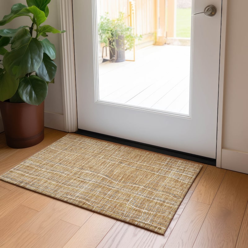 Machine Washable Indoor/ Outdoor Modern Century Chantille Rug - Gold - 1'8" x 2'6"