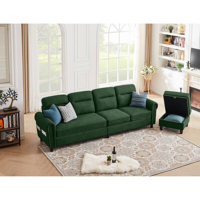 4 Seater L Shaped Reversible Sectional Sofa with Storage Ottoman