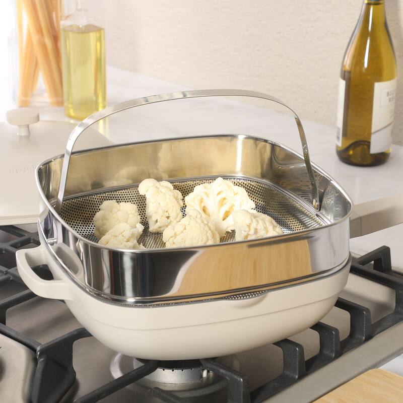 Crock Pot Northvale 5.3 Quart Ceramic Nonstick Sauté Pan with Steamer Basket & Lid, Cast Aluminum Induction Base