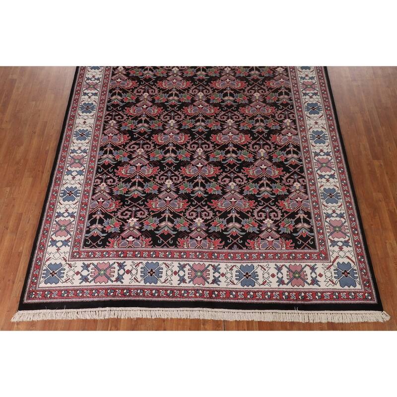 All-Over Black Heriz Oriental Area Rug Hand-Knotted Wool Carpet - 8'11"x 11'7"