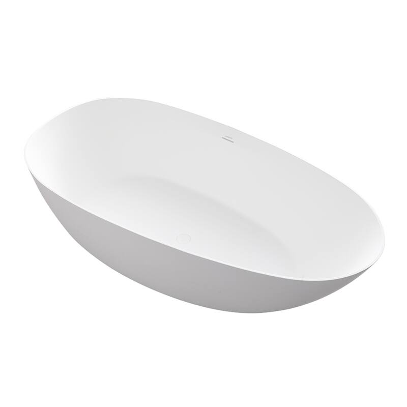 63 in. x 22 in. Solid Surface Stone Resin Stand Alone Freestanding Soaking Bathtub in White with Center Drain