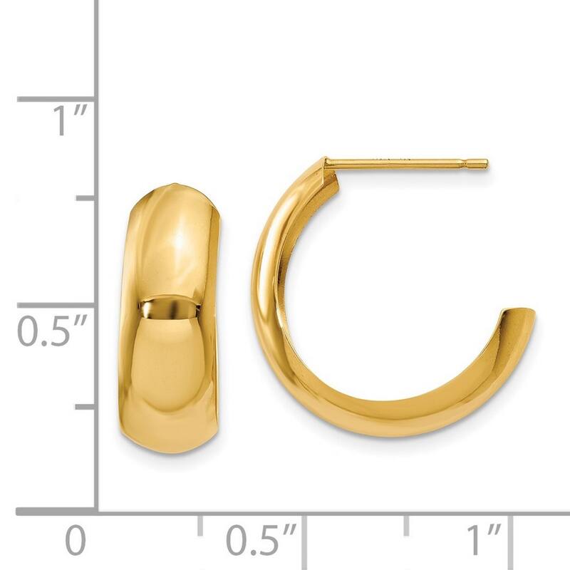 Curata 14k Yellow Gold Polished Puffed J-Hoop Earrings (7mm x 14mm)