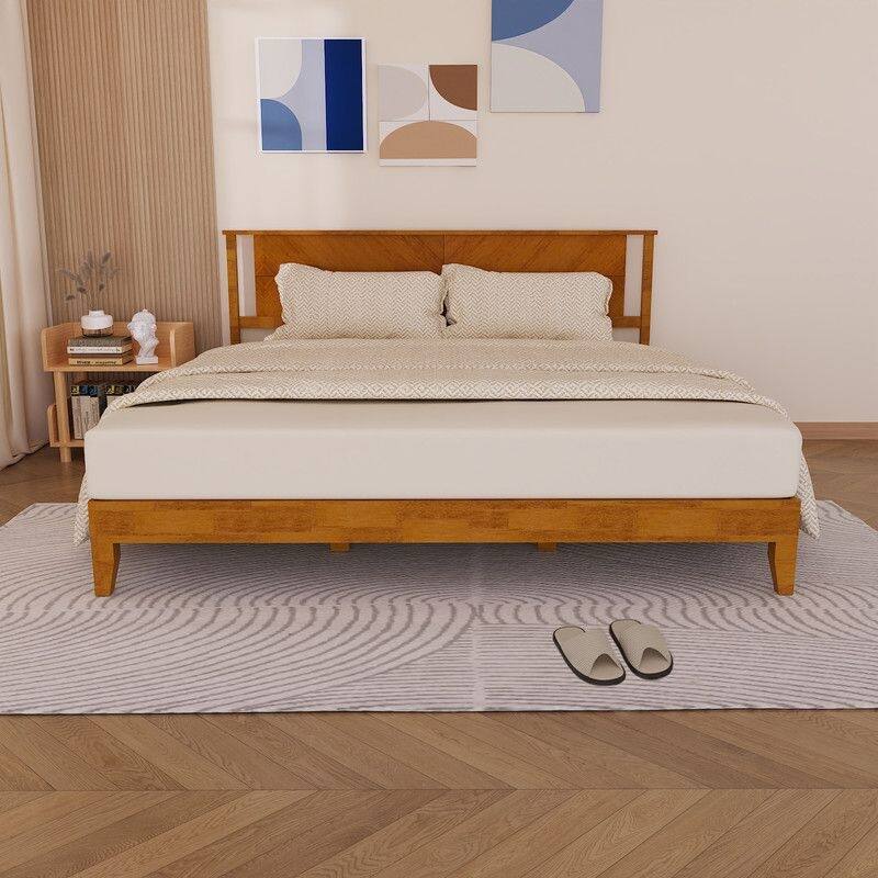 Twin Size Deluxe Bed Frame with Headboard with Solid Wood, No Box Spring Needed, Easy Assembly, White