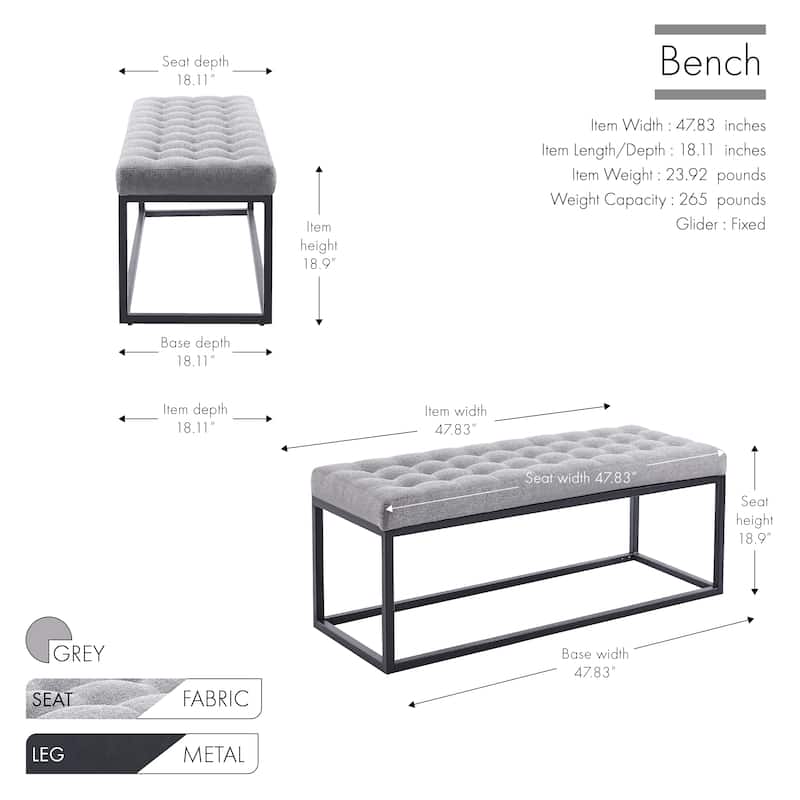 Porthos Home Vera Fabric Bench with Steel Base