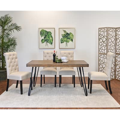 Vintage Dining Table and Chair Set with Button-Tufted Chairs