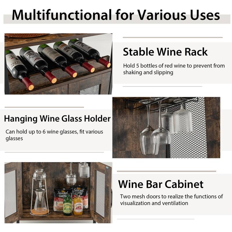 Industrial Liquor Bar Cabinet Buffet Sideboard Wine Rack Glass Holder