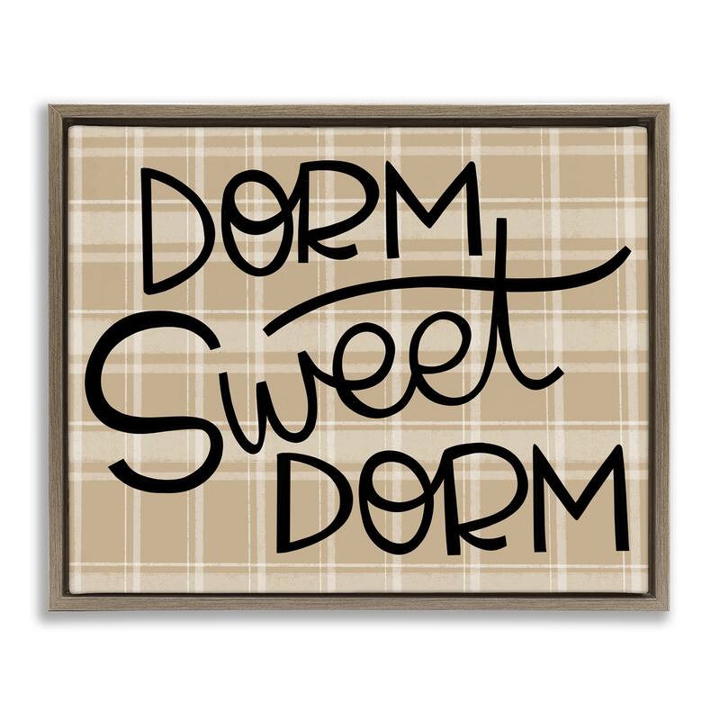 Stupell Sweet Dorm on Plaid Framed Floater Canvas Wall Art Design By Mandy Ford Art + Illustration - 31 x 25 - Brown