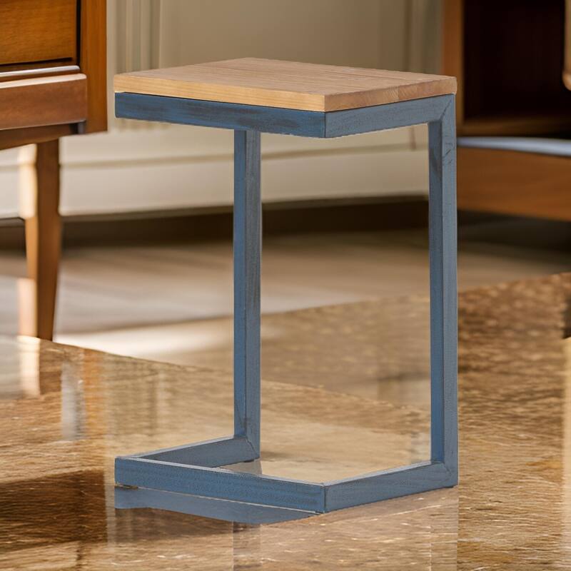 12.75 in. Brown and Black Rectangle Wood End Table with C Shaped Frame