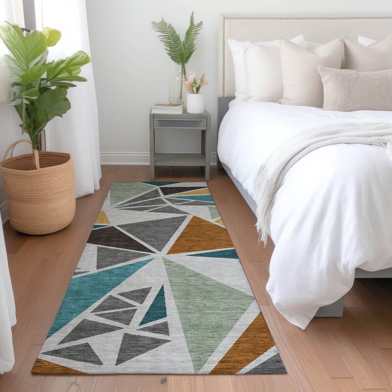 Machine Washable Indoor/ Outdoor Abstract Mosaic Chantille Rug - Gray - 2'3" x 7'6"