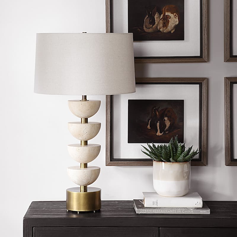 Stacked Half Sphere Table Lamp with Tapered Shade - 30.5" - Brass Finish