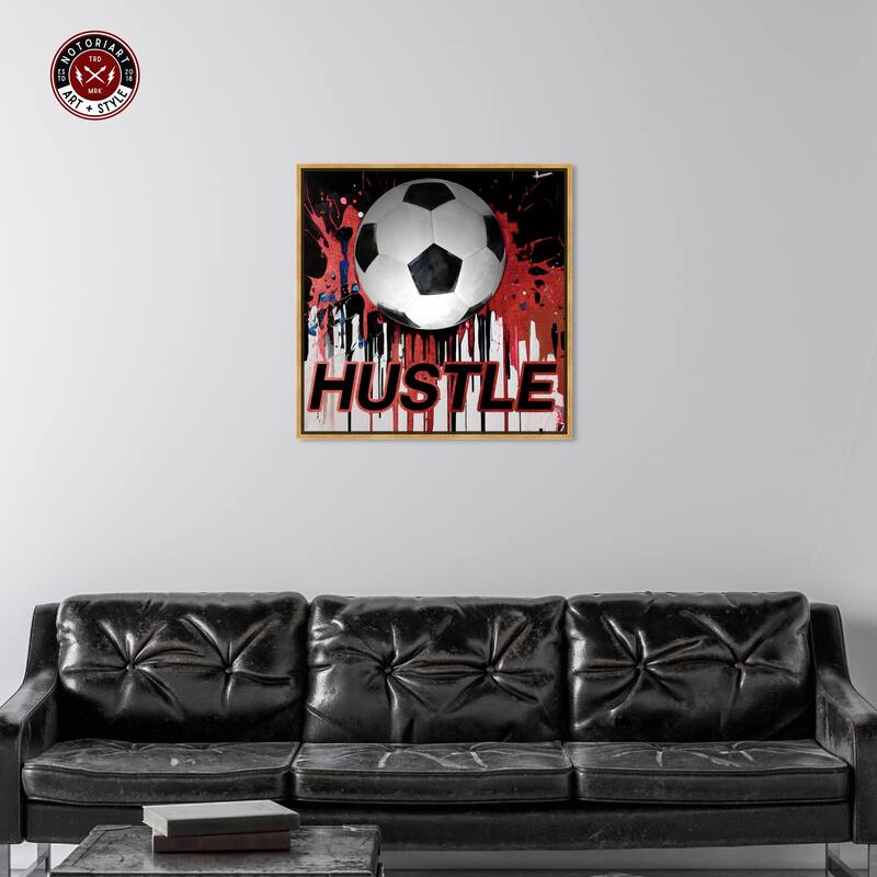 Notoriart Soccer Red Splash Framed Soccer 1 Piece Canvas Wall Art