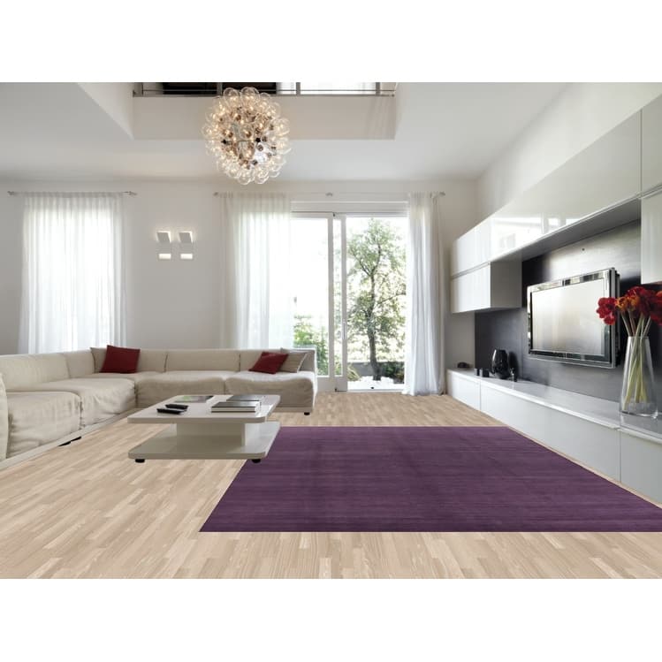 Hand Knotted Oriental 100% Wool Carpet Modern Solid Purples Gabbeh Area Rug - 13' 7'' X 10' 0''