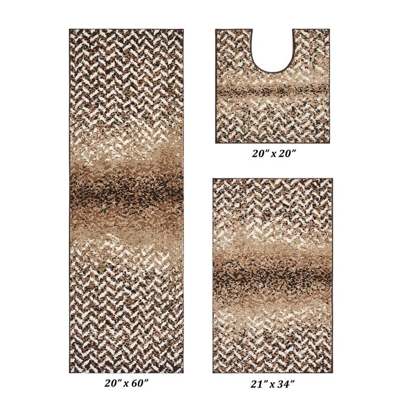 Better Trends 100% Micro Polyester 3 Pc Bathroom Rug Set- Casablanca Collection with Chevron Pattern, Maching Washable Bath Mat