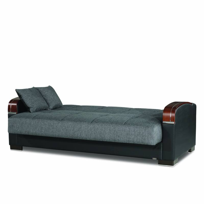 HomeRoots 87" Gray Polyester Convertible Futon Sleeper Sofa And Toss Pillows With Storage