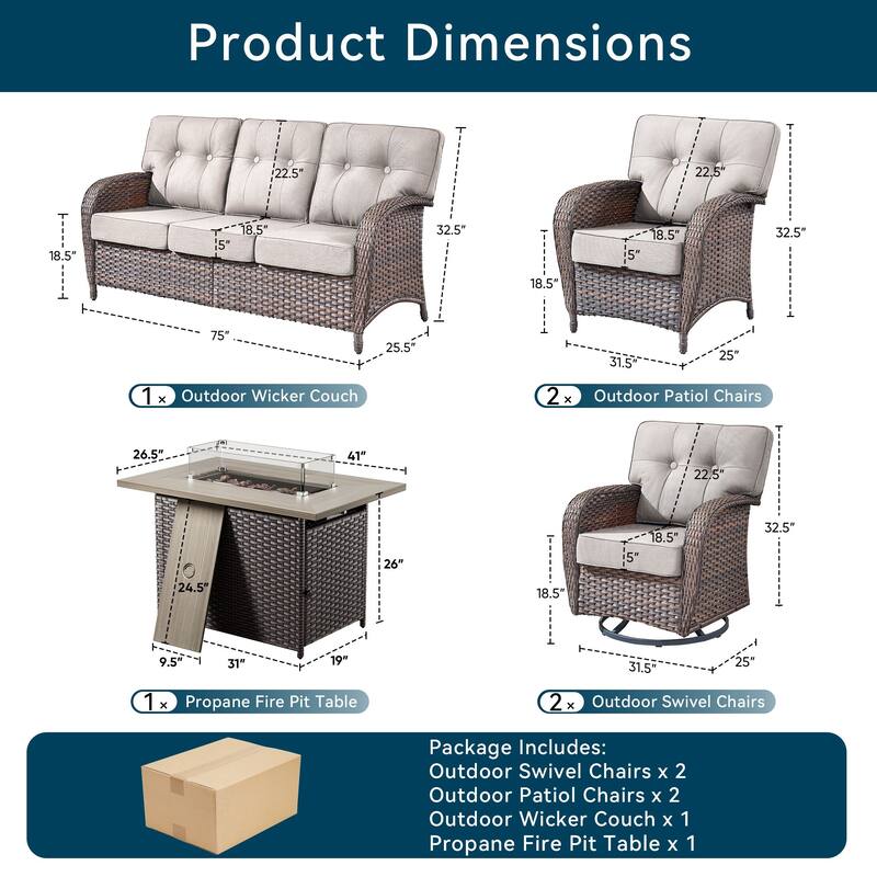 6-Piece Outdoor Sofa Chair with 41" Fire Table