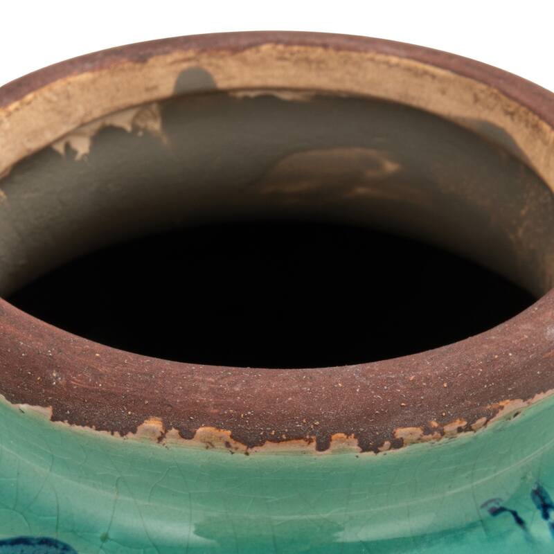 Decorative Terra-cotta Vase with Transferware Pattern