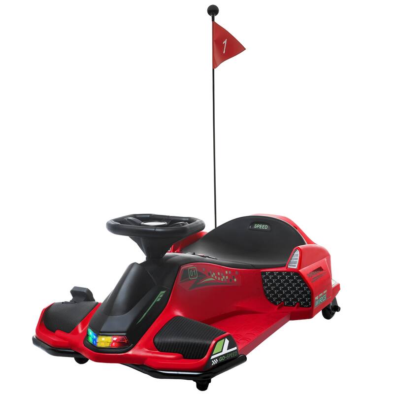 12V Electric Drift Go-Kart with Lights & Music, 5 MPH Battery-Powered Ride-On for Ages 8-12