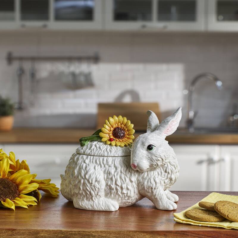 Fitz and Floyd Sunflower Rabbits Cookie Jar, 2 Quarts - N/A