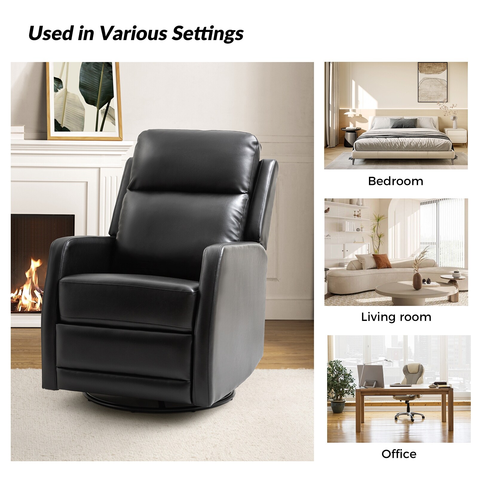 Esteban Leather Manual Rocking Swivel Recliner with Wingback On