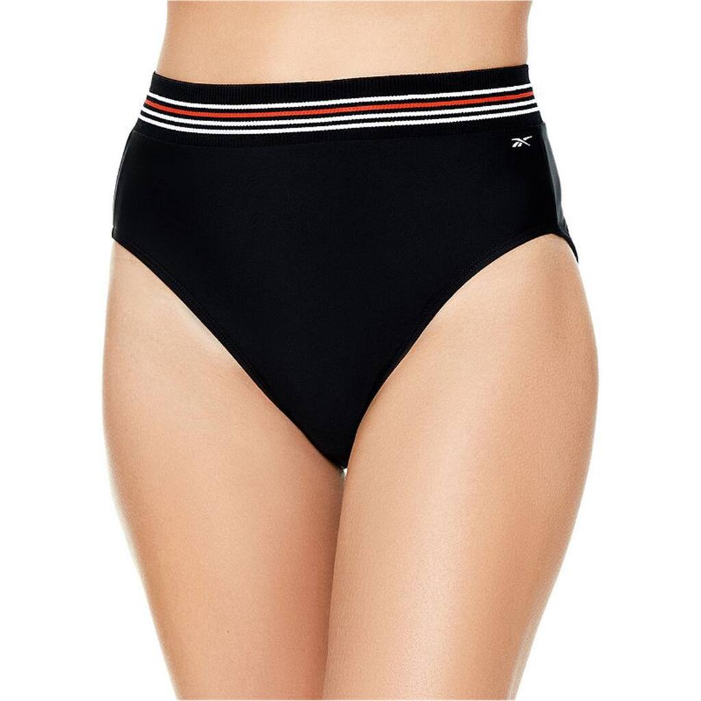 Reebok Womens Striped Trim Lace-up Bikini Swim Bottom,, Black, Small