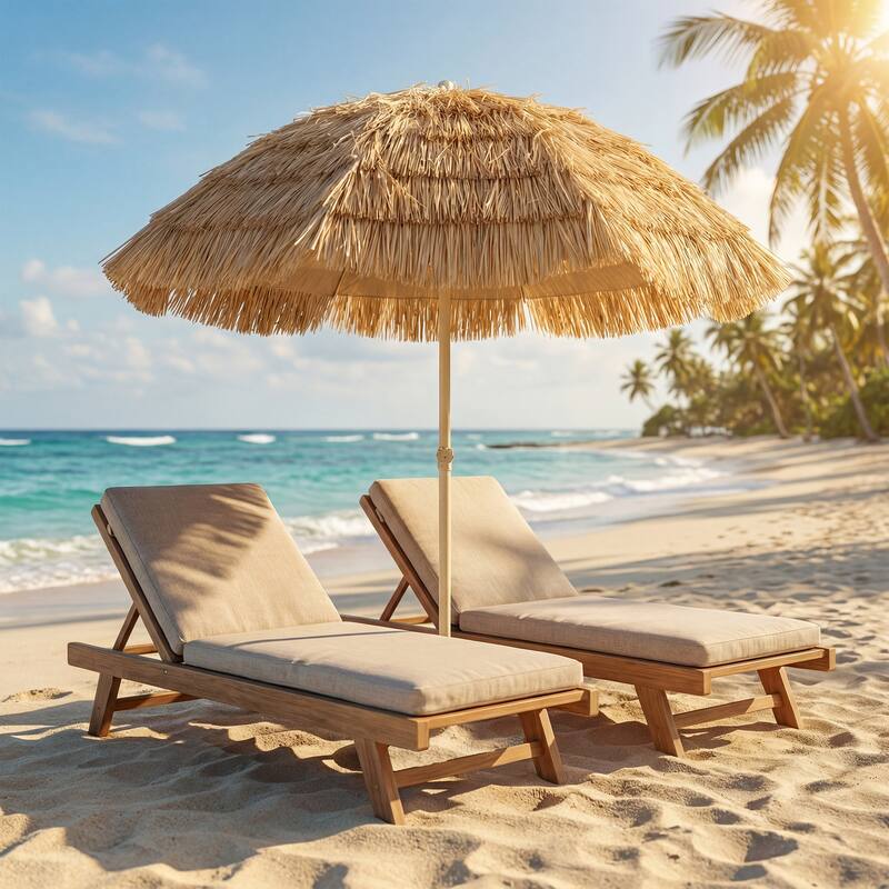 Outsunny 6FT Tiki Umbrella, Outdoor Hawaiian Style Patio Umbrella with 8 Ribs, Carry Bag, Outdoor Tiki Bar - Brown