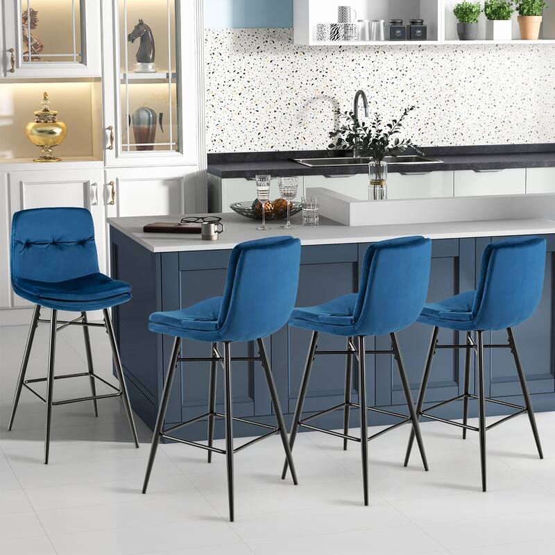 Costway Set of 2 Velvet Bar Stools Bar Height Kitchen Dining Chairs - See Details
