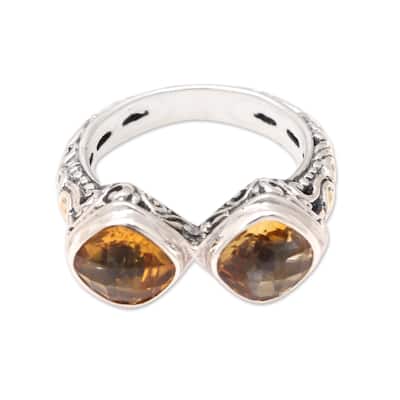 Novica Handmade Sunday Morning Gold Accent Citrine Cocktail Ring