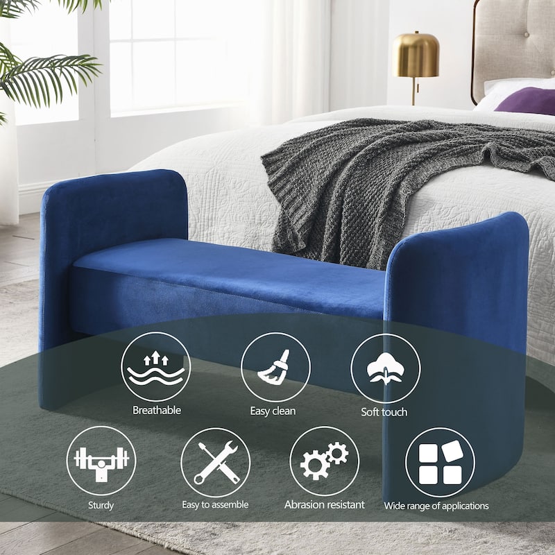 52" Bench for Bedroom End of Bed Modern Contemporary Design Ottoman Couch Long Bench Window Sitting Fireplace Bench, Velvet