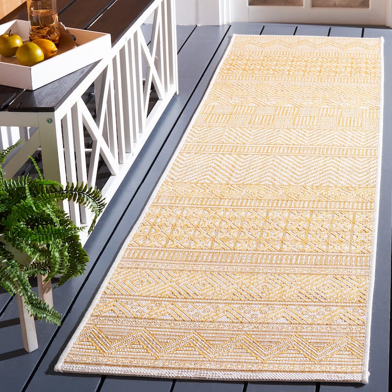 SAFAVIEH Courtyard Zorana Indoor/ Outdoor Waterproof Patio Backyard Rug - 2'3" x 8' Runner - Beige/Gold