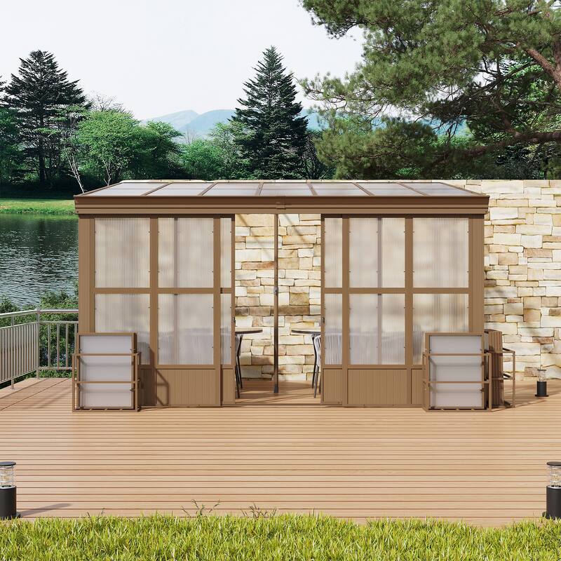 Lean-to Sunroom 10x14FT, Wall Mounted Solarium