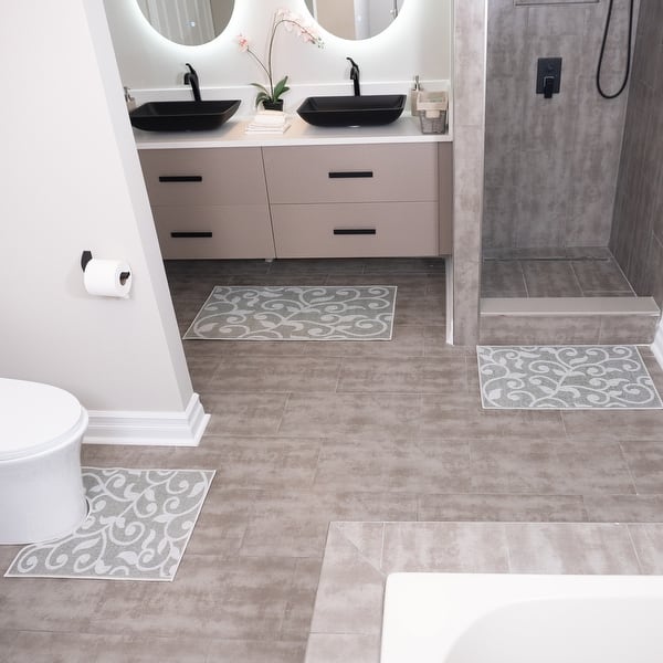 Bathroom Rugs 3 Piece Set Non Slip Ultra Thin Bath Rugs For Bathroom Floor Washable Cotton Bathroom Mats Set Geometric Overstock 32732862