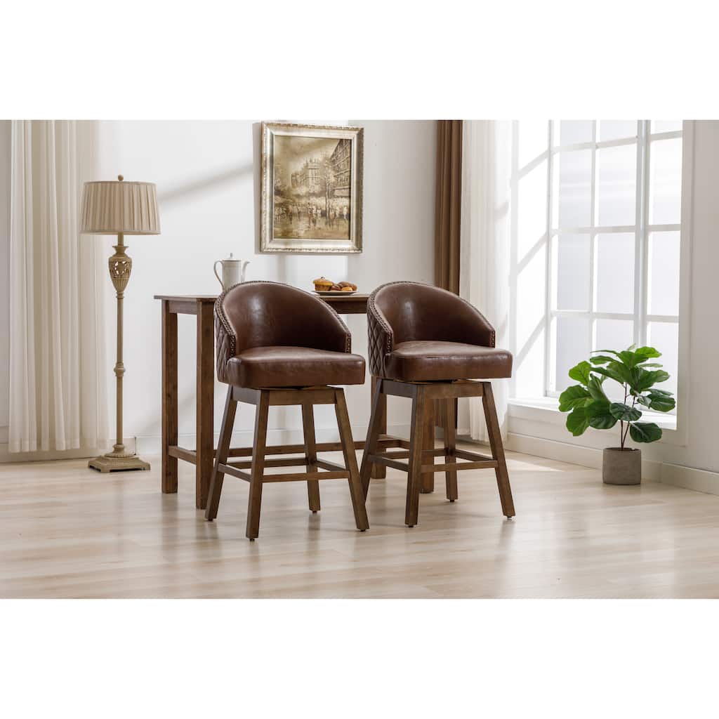 Rotating Bar Chair, Counter Height Bar Chair With Backrest, Leather Rotating Kitchen Stool, Set of 2