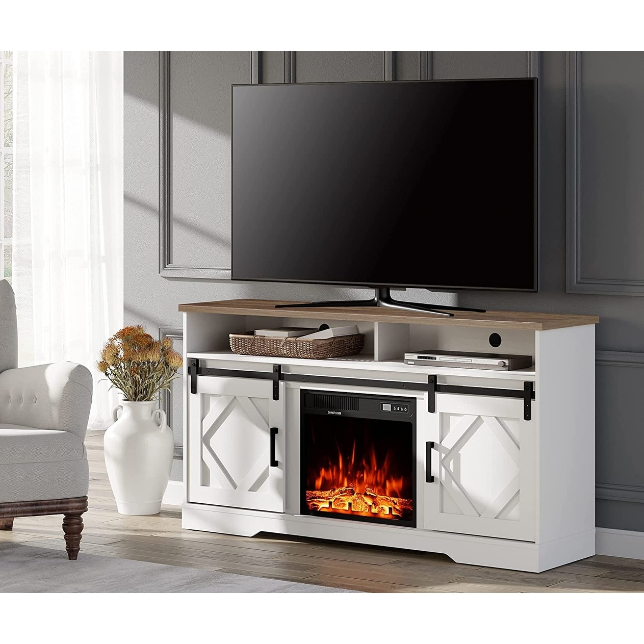 Rustic tv stand with fireplace 65 inch sale