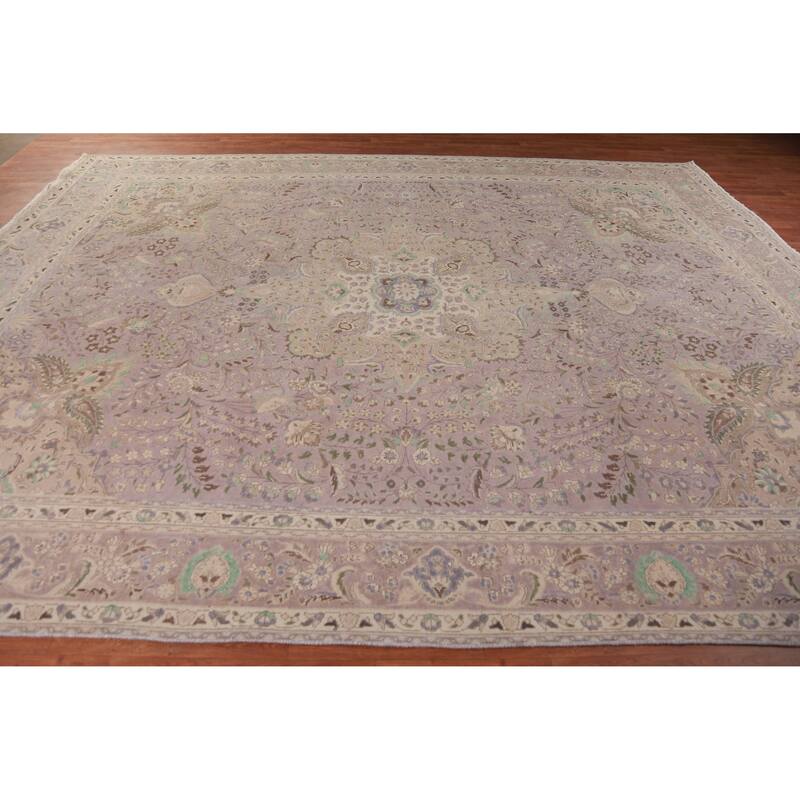 Tabriz Persian Vintage Area Rug Handmade Purple Wool Carpet - 10'0" x 12'11"
