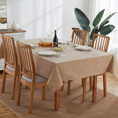 B. Smith Chambray Fabric Tablecloth, Wrinkle Resistant, Machine Washable, Perfect for Everyday Use, Tan (60 x 84 Inch)