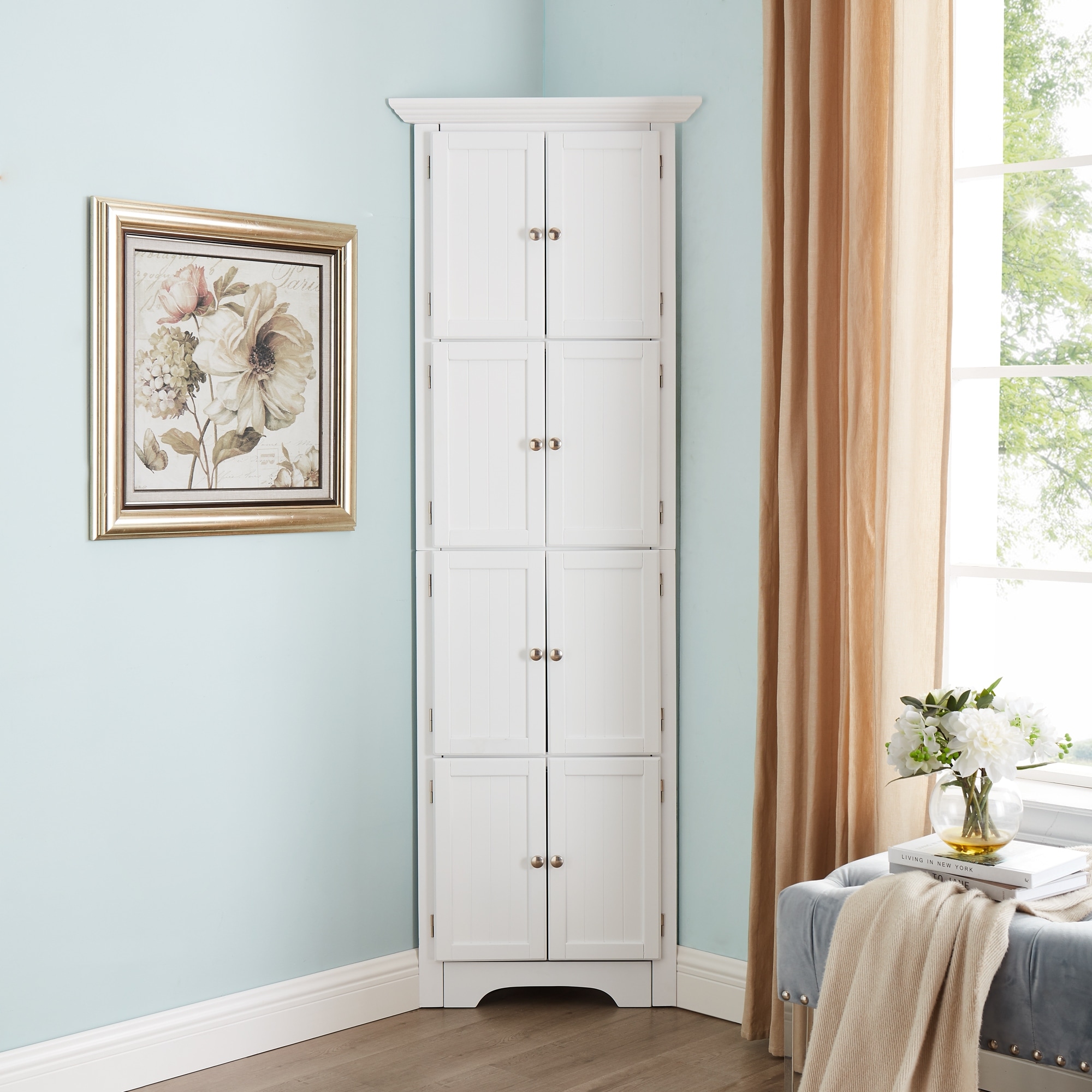 Classic Storage Cabinet Entryway Cabinet with 4 Adjustable Shelves, Corner Cabinet Accent Cabinet Sideboard