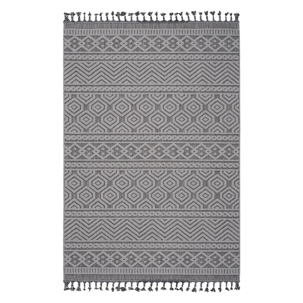 LOOM & LUXE Collection Grey/White/Geometric Indoor/Outdoor Area Rug
