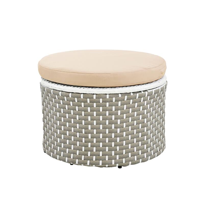 Outdoor 4-Piece Rattan Round Daybed Sunbed Set with Canopy & Table