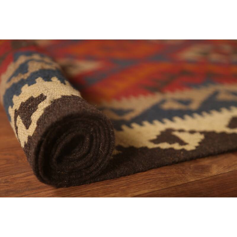 Tribal Geometric Kilim Oriental Wool Area Rug Flat-woven Carpet - 5'2" x 6'9"
