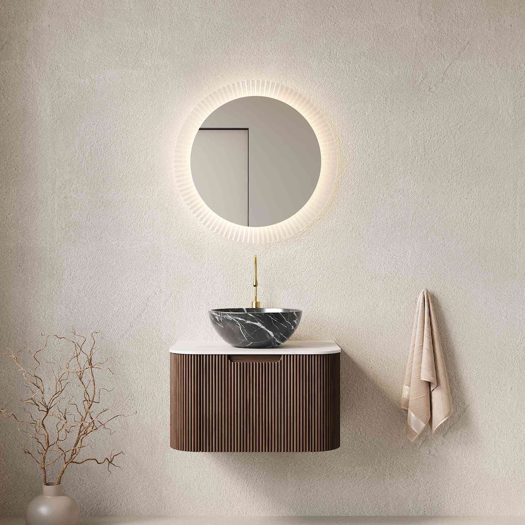 Wall Mounted Striped Bathroom Storage Cabinet with Sink and Drawers