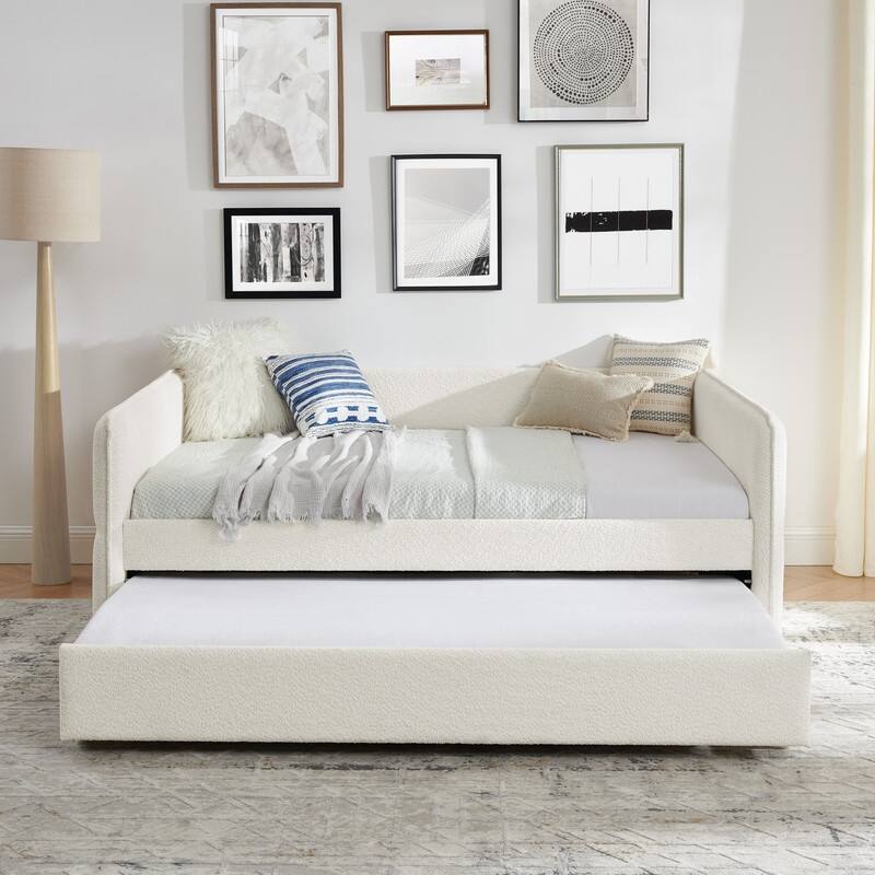 Full Size Daybed with Trundle Upholstered Tufted Sofa Bed