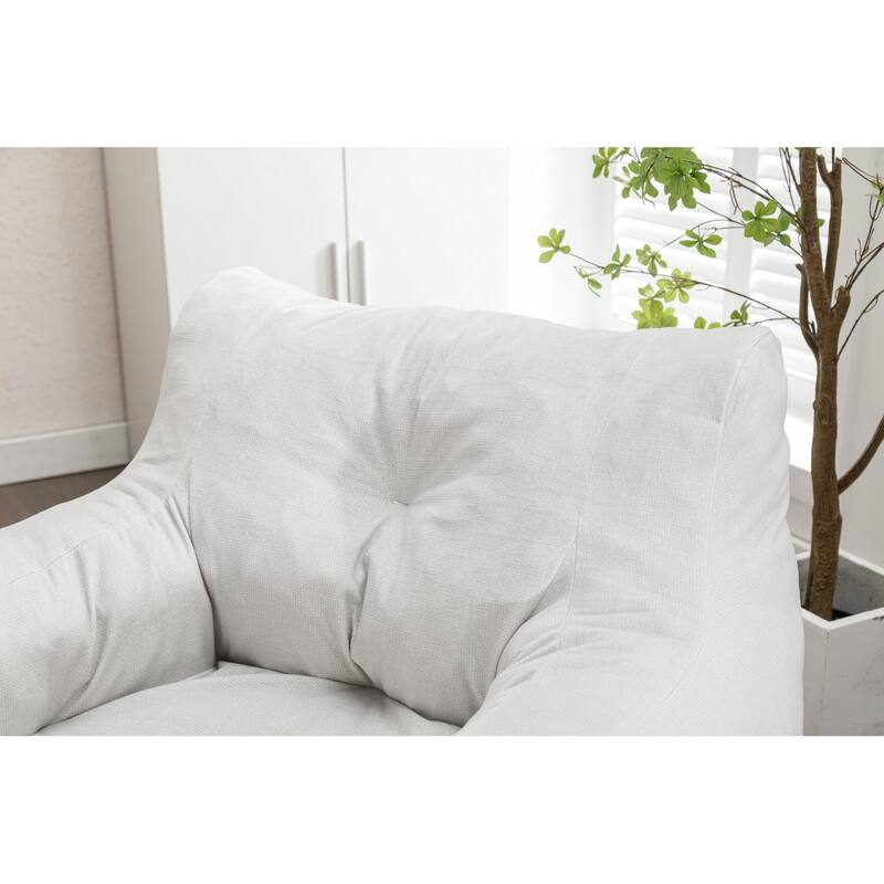 Ivory Soft Velvet Bean Bag Chair with Memory Foam Filling