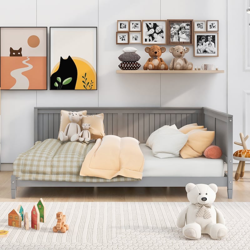 Mid-Century Modern Wood Daybed/Sofa Bed in Gray, Full Size