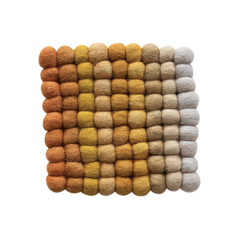Handmade Wool Felt Ball Square Trivet - 7.5"L x 7.5"W x 1.0"H - 7.5"L x 7.5"W x 1.0"H - Yellow