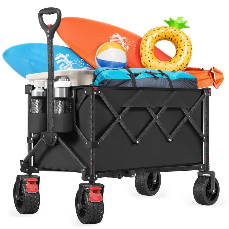 40-Gal Collapsible Wagon Cart – 330lb Load, Foldable, Black