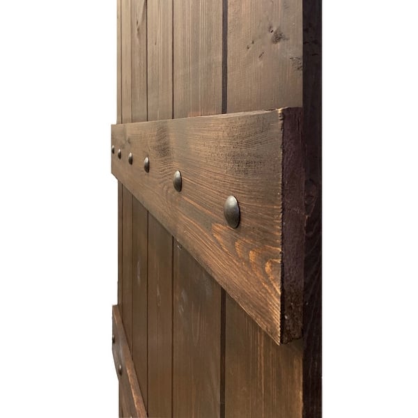 Clavos 42 in. x 84 in. Brown Stained Solid Pine Wood Interior Sliding Barn Door with Sliding Door Hardware Kit Clavos 42 in. x 84 in. Brown Stained Solid Pine Wood Interior Sliding Barn Door with Sliding Door Hardware Kit