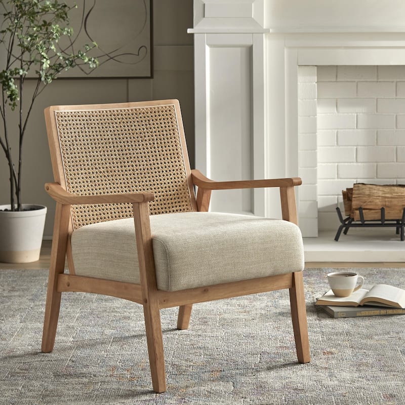 Lifestorey Serena Cane and Solid Wood Accent Chair