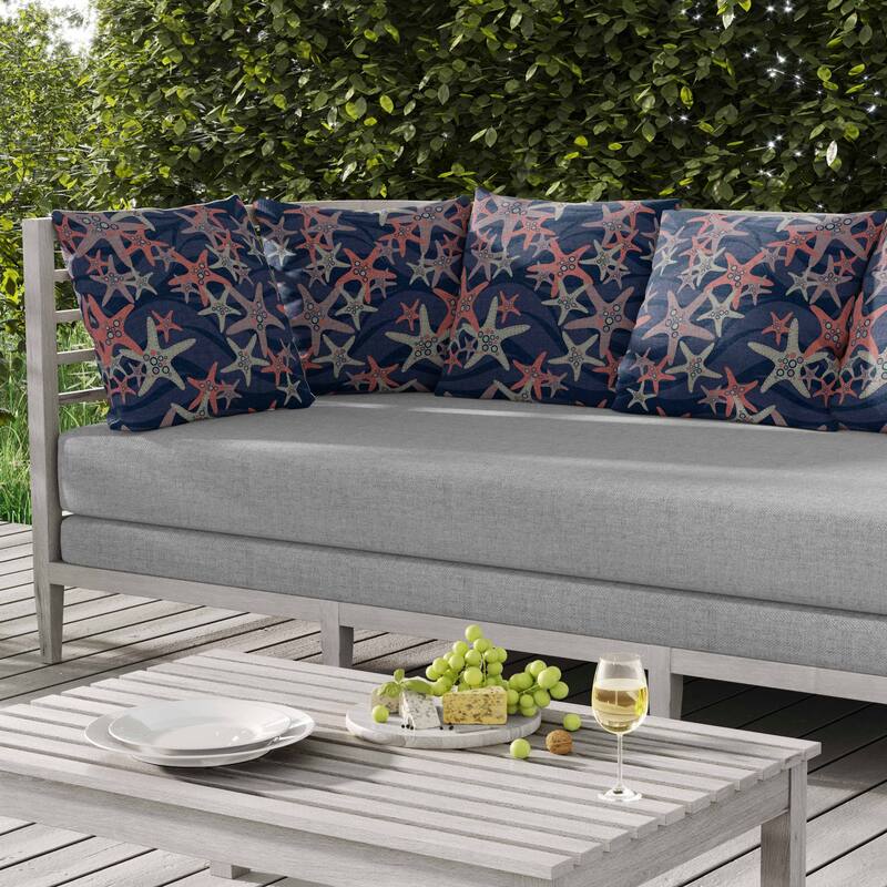 Starfish Sway Indoor/Outdoor Reversible Throw Pillow Blue and Copper